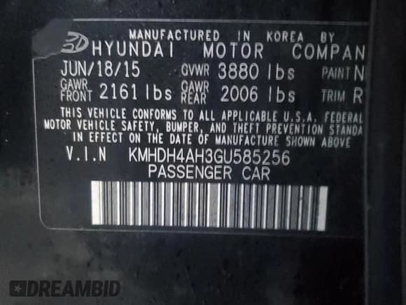 ✅ 2016 Hyundai Elantra Sport • VIN: KMHDH4AH3GU585256 • Lot: 87106885. Listed on Copart with 128,315 mi. Free auction sales archive from the USA and detailed vehicle history report at DreamBid. Image 13.