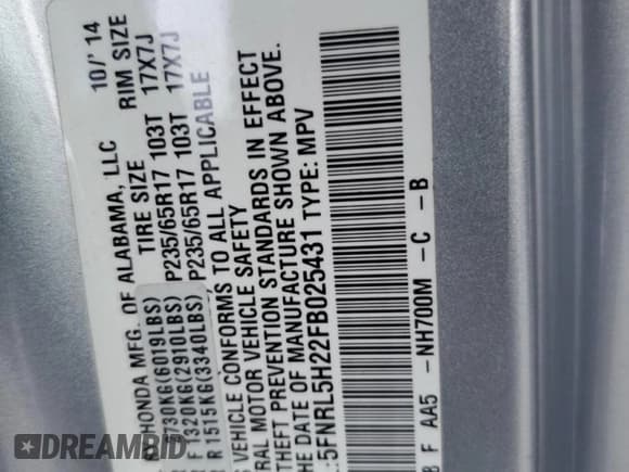 ✅ 2015 Honda Odyssey LX • VIN: 5FNRL5H22FB025431 • Lot: 82373215. Listed on Copart with 112,487 mi. Free auction sales archive from the USA and detailed vehicle history report at DreamBid. Image 13.