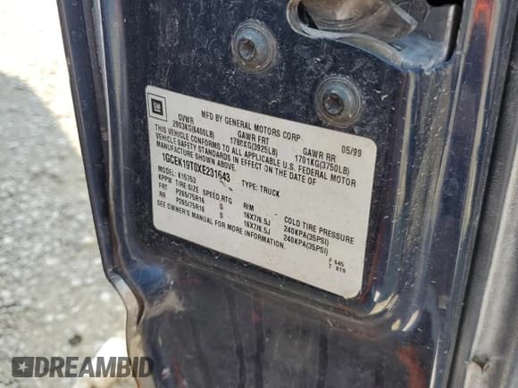 ✅ 1999 Chevrolet Silverado 1500 LT • VIN: 1GCEK19T0XE231643 • Лот: 70245244. Опубликован ранее на Copart с пробегом Не указан. Бесплатный доступ к архиву аукционных продаж из США и подробный отчёт об истории автомобиля на DreamBid. Изображение 12.