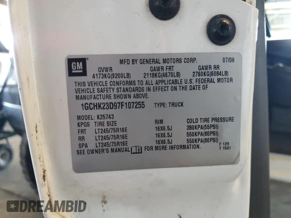 ✅ 2007 Chevrolet Silverado 2500HD LT3 • VIN: 1GCHK23D97F107255 • Лот: 66758015. Опубликован ранее на Copart с пробегом 433 768 миль. Бесплатный доступ к архиву аукционных продаж из США и подробный отчёт об истории автомобиля на DreamBid. Изображение 12.