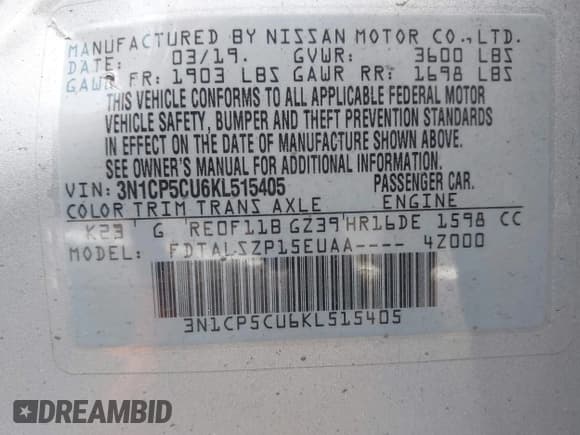 ✅ 2019 Nissan Kicks SR • VIN: 3N1CP5CU6KL515405 • Лот: 42586536. Опубликован ранее на IAAI с пробегом 88 687 миль. Бесплатный доступ к архиву аукционных продаж из США и подробный отчёт об истории автомобиля на DreamBid. Изображение 9.