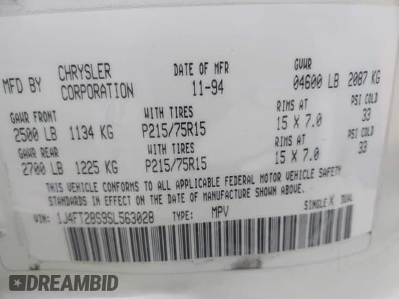 ✅ 1995 Jeep Cherokee SE • VIN: 1J4FT28S9SL563028 • Лот: 43753102. Опубликован ранее на IAAI с пробегом 216 569 миль. Бесплатный доступ к архиву аукционных продаж из США и подробный отчёт об истории автомобиля на DreamBid. Изображение 9.