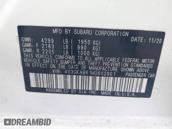 2021 Subaru Impreza с VIN 4S3GKAB61M3602961, выставлен на аукционе IAAI как лот 43298729 с пробегом 68 910 миль миль и . История ставок и продаж доступна на DreamBid. Изображение 9.