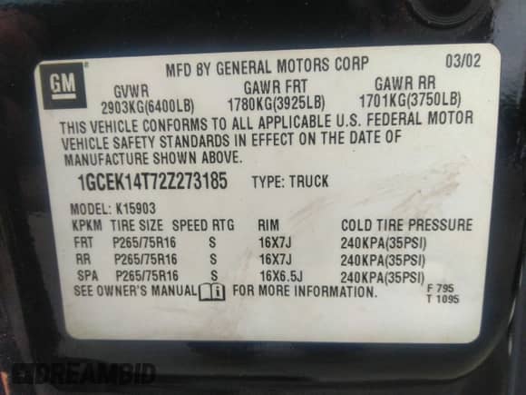 2002 Chevrolet Silverado 1500 LS with VIN 1GCEK14T72Z273185, listed as a IAAI auction lot 34055338 with 123,301 mi miles and . Bid and sale history available at DreamBid. Image 9.