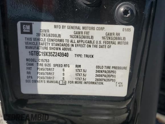 ✅ 2005 GMC Sierra 1500 Work Truck • VIN: 1GTEC19X35Z243940 • Лот: 86164165. Опубликован ранее на Copart с пробегом 43 962 миль. Бесплатный доступ к архиву аукционных продаж из США и подробный отчёт об истории автомобиля на DreamBid. Изображение 12.