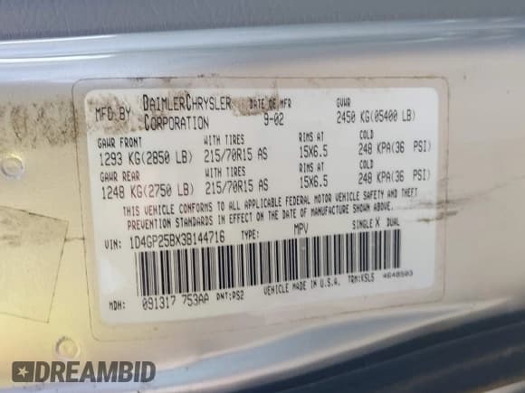 ✅ 2003 Dodge Caravan SE • VIN: 1D4GP25BX3B144716 • Lot: 42445992. Wystawiony na IAAI z przebiegiem 193 223 mil. Bezpłatny archiwum sprzedaży aukcyjnych z USA i szczegółowy raport historii pojazdu na DreamBid. Zdjęcie 9.