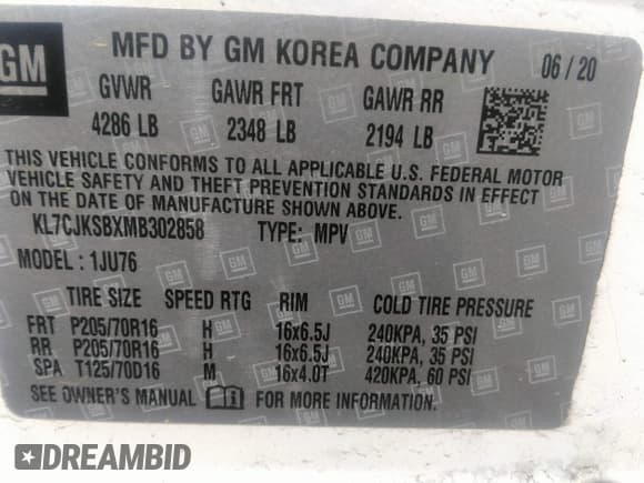 ✅ 2021 Chevrolet Trax LS • VIN: KL7CJKSBXMB302858 • Lot: 42356370. Listed on IAAI with 40,838 mi. Free auction sales archive from the USA and detailed vehicle history report at DreamBid. Image 9.