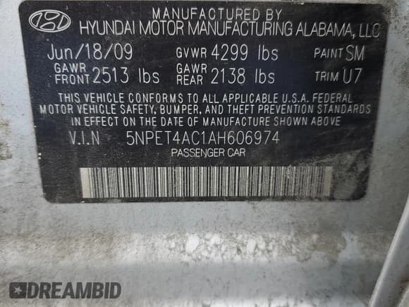 ✅ 2010 Hyundai Sonata GLS • VIN: 5NPET4AC1AH606974 • Лот: 81547824. Опубликован ранее на Copart с пробегом 117 912 миль. Бесплатный доступ к архиву аукционных продаж из США и подробный отчёт об истории автомобиля на DreamBid. Изображение 12.