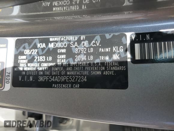 ✅ 2023 Kia Forte GT-Line • VIN: 3KPF54AD9PE527234 • Лот: 89647595. Опубликован ранее на Copart с пробегом 57 533 миль. Бесплатный доступ к архиву аукционных продаж из США и подробный отчёт об истории автомобиля на DreamBid. Изображение 13.