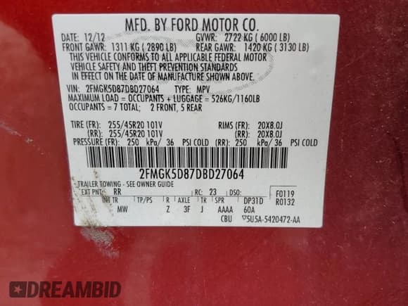 ✅ 2013 Ford Flex Limited • VIN: 2FMGK5D87DBD27064 • Lot: 80081385. Wystawiony na Copart z przebiegiem 113 916 mil. Bezpłatny archiwum sprzedaży aukcyjnych z USA i szczegółowy raport historii pojazdu na DreamBid. Zdjęcie 13.