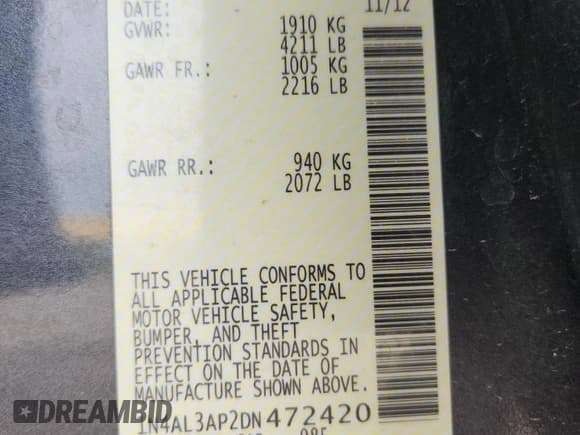 ✅ 2013 Nissan Altima 2.5 • VIN: 1N4AL3AP2DN472420 • Лот: 71227765. Опубликован ранее на Copart с пробегом 149 871 миль. Бесплатный доступ к архиву аукционных продаж из США и подробный отчёт об истории автомобиля на DreamBid. Изображение 13.