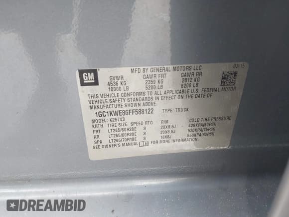 ✅ 2015 Chevrolet Silverado 2500HD LTZ • VIN: 1GC1KWE86FF588122 • Lot: 43634421. Listed on IAAI with Not provided. Free auction sales archive from the USA and detailed vehicle history report at DreamBid. Image 9.