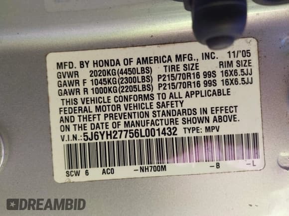 ✅ 2006 Honda Element EX-P • VIN: 5J6YH27756L001432 • Lot: 43817984. Listed on IAAI with 194,425 mi. Free auction sales archive from the USA and detailed vehicle history report at DreamBid. Image 9.