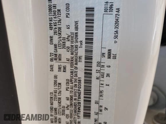 ✅ 2022 Ford F-250 XL • VIN: 1FT8W2BT8NEF03581 • Lot: 75922474. Listed on Copart with 29,424 mi. Free auction sales archive from the USA and detailed vehicle history report at DreamBid. Image 14.