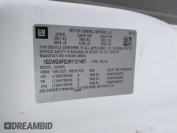 ✅ 2017 Chevrolet Express Cargo • VIN: 1GCWGAFG2H1121487 • Lot: 42540981. Listed on IAAI with Not provided. Free auction sales archive from the USA and detailed vehicle history report at DreamBid. Image 9.