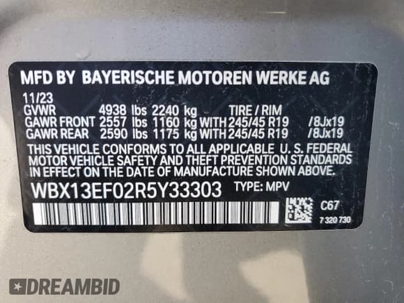 ✅ 2024 BMW X1 • VIN: WBX13EF02R5Y33303 • Lot: 85907235. Wystawiony na Copart z przebiegiem Nie podano. Bezpłatny archiwum sprzedaży aukcyjnych z USA i szczegółowy raport historii pojazdu na DreamBid. Zdjęcie 12.