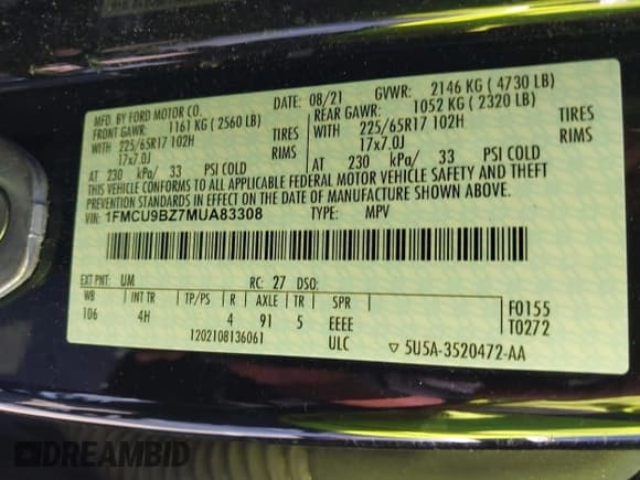 ✅ 2021 Ford Escape SE Hybrid • VIN: 1FMCU9BZ7MUA83308 • Lot: 42306765. Listed on IAAI with 33,719 mi. Free auction sales archive from the USA and detailed vehicle history report at DreamBid. Image 9.