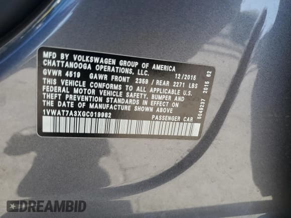 ✅ 2016 Volkswagen Passat S • VIN: 1VWAT7A3XGC019982 • Лот: 81713005. Опубликован ранее на Copart с пробегом 149 810 миль. Бесплатный доступ к архиву аукционных продаж из США и подробный отчёт об истории автомобиля на DreamBid. Изображение 12.