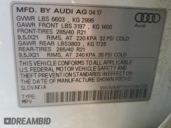 ✅ 2017 Audi Q7 Prestige • VIN: WA1VAAF7XHD054725 • Лот: 86517595. Опубликован ранее на Copart с пробегом 124 131 миль. Бесплатный доступ к архиву аукционных продаж из США и подробный отчёт об истории автомобиля на DreamBid. Изображение 13.