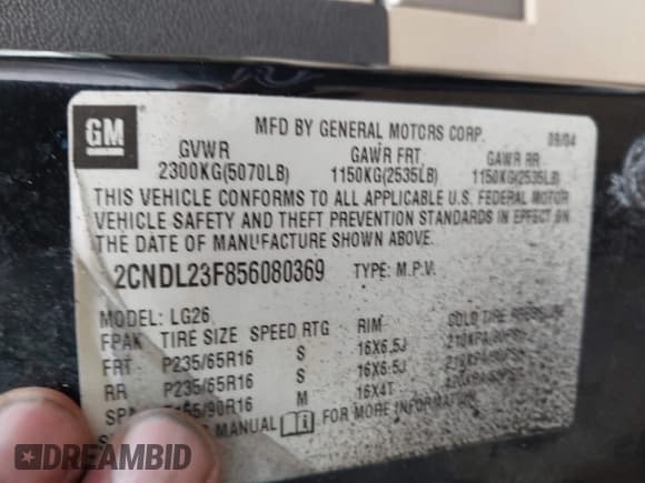 ✅ 2005 Chevrolet Equinox LS • VIN: 2CNDL23F856080369 • Лот: 42395883. Опубликован ранее на IAAI с пробегом 89 821 миль. Бесплатный доступ к архиву аукционных продаж из США и подробный отчёт об истории автомобиля на DreamBid. Изображение 9.