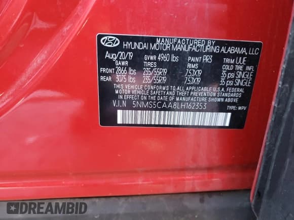 ✅ 2020 Hyundai Santa Fe Limited • VIN: 5NMS5CAA8LH162353 • Lot: 40676984. Wystawiony na Copart z przebiegiem 59 930 mil. Bezpłatny archiwum sprzedaży aukcyjnych z USA i szczegółowy raport historii pojazdu na DreamBid. Zdjęcie 14.