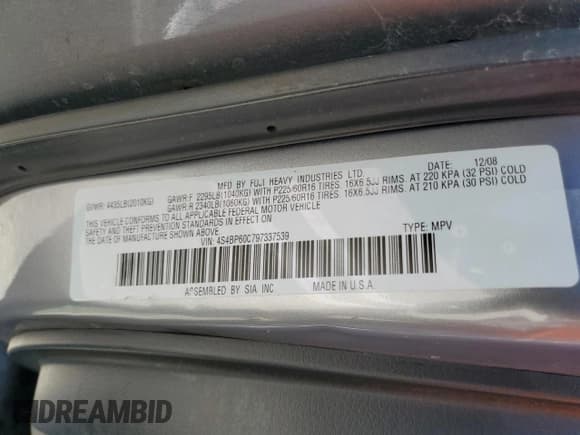 ✅ 2009 Subaru Outback • VIN: 4S4BP60C797337539 • Lot: 66945185. Wystawiony na Copart z przebiegiem Nie podano. Bezpłatny archiwum sprzedaży aukcyjnych z USA i szczegółowy raport historii pojazdu na DreamBid. Zdjęcie 12.