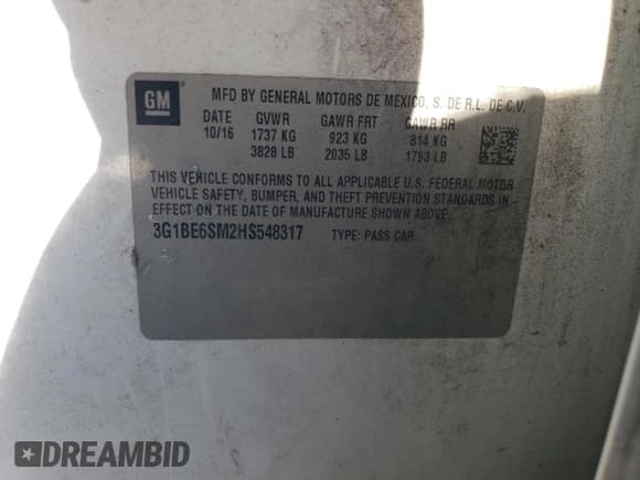 ✅ 2017 Chevrolet Cruze LT • VIN: 3G1BE6SM2HS548317 • Лот: 85947905. Опубликован ранее на Copart с пробегом 126 173 миль. Бесплатный доступ к архиву аукционных продаж из США и подробный отчёт об истории автомобиля на DreamBid. Изображение 12.
