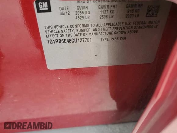 ✅ 2012 Chevrolet Volt • VIN: 1G1RB6E48CU127701 • Lot: 79707504. Wystawiony na Copart z przebiegiem Nie podano. Bezpłatny archiwum sprzedaży aukcyjnych z USA i szczegółowy raport historii pojazdu na DreamBid. Zdjęcie 12.