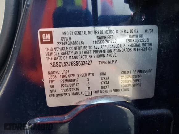 2008 Saturn VUE XR с VIN 3GSCL53768S633427, выставлен на аукционе Copart как лот 83570074 с пробегом 97 765 миль миль и Чистый • Clean title. История ставок и продаж доступна на DreamBid. Изображение 13.