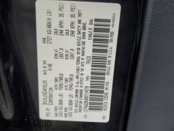 2006 Dodge Dakota ST с VIN 1D7HW22K06S714578, выставлен на аукционе Copart как лот 45666875 с пробегом 129 988 миль миль и Списание • Salvage title. История ставок и продаж доступна на DreamBid. Изображение 12.