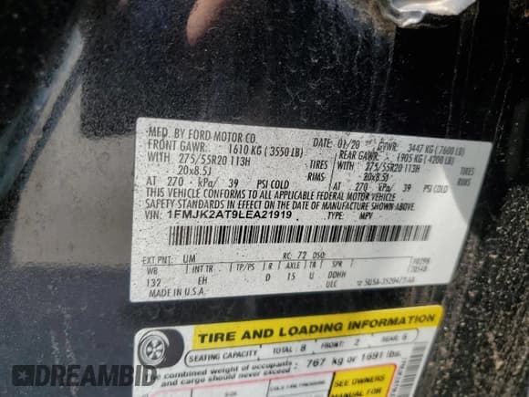 ✅ 2020 Ford Expedition Max Limited • VIN: 1FMJK2AT9LEA21919 • Lot: 64878515. Listed on Copart with 123,177 mi. Free auction sales archive from the USA and detailed vehicle history report at DreamBid. Image 13.