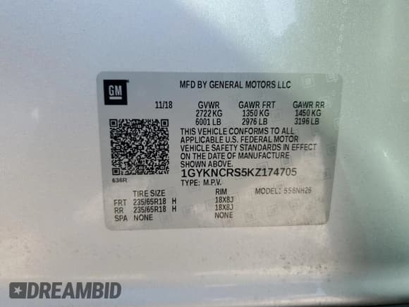 ✅ 2019 Cadillac XT5 Luxury FWD • VIN: 1GYKNCRS5KZ174705 • Lot: 87214965. Listed on Copart with 63,437 mi. Free auction sales archive from the USA and detailed vehicle history report at DreamBid. Image 13.