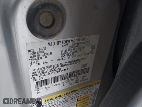 ✅ 2015 Ford Expedition XLT • VIN: 1FMJU1JT3FEF50159 • Лот: 43601109. Опубликован ранее на IAAI с пробегом 182 605 миль. Бесплатный доступ к архиву аукционных продаж из США и подробный отчёт об истории автомобиля на DreamBid. Изображение 9.