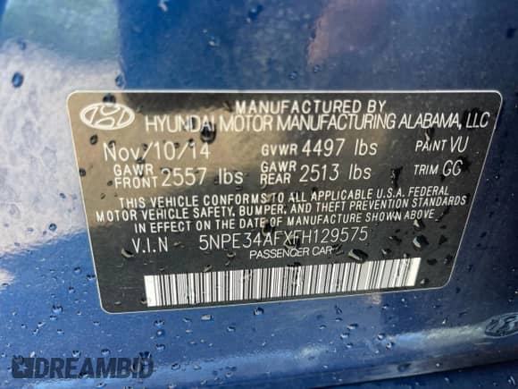 2015 Hyundai Sonata Sport with VIN 5NPE34AFXFH129575, listed as a Copart auction lot 91865415 with 137,348 mi miles and Clean title. Bid and sale history available at DreamBid. Image 10.