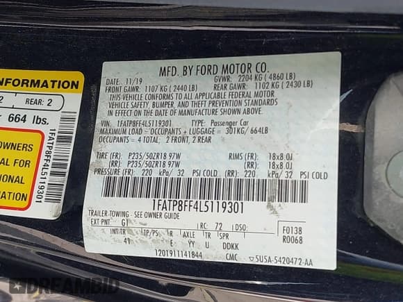 ✅ 2020 Ford Mustang GT Premium • VIN: 1FATP8FF4L5119301 • Lot: 40745931. Listed on IAAI with Not provided. Free auction sales archive from the USA and detailed vehicle history report at DreamBid. Image 9.