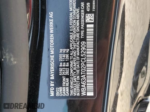 ✅ 2023 BMW 4 Series M440i xDrive • VIN: WBA63AT02PCL52909 • Лот: 64222804. Опубликован ранее на Copart с пробегом 21 772 миль. Бесплатный доступ к архиву аукционных продаж из США и подробный отчёт об истории автомобиля на DreamBid. Изображение 12.