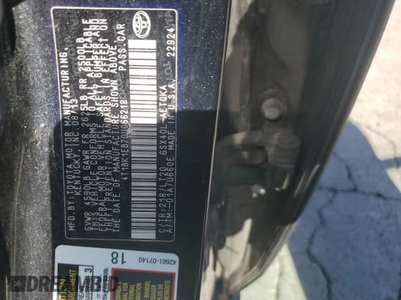 ✅ 2013 Toyota Avalon XLE Premium • VIN: 4T1BK1EB7DU066218 • Лот: 82104935. Опубликован ранее на Copart с пробегом 97 734 миль. Бесплатный доступ к архиву аукционных продаж из США и подробный отчёт об истории автомобиля на DreamBid. Изображение 12.