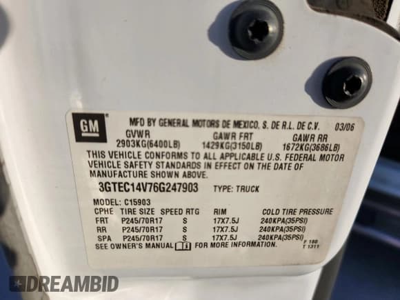 ✅ 2006 GMC Sierra 1500 Work Truck • VIN: 3GTEC14V76G247903 • Лот: 66806105. Опубликован ранее на Copart с пробегом 175 532 миль. Бесплатный доступ к архиву аукционных продаж из США и подробный отчёт об истории автомобиля на DreamBid. Изображение 12.