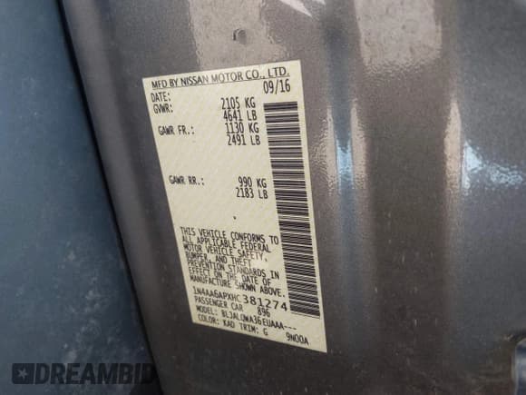 ✅ 2017 Nissan Maxima SL • VIN: 1N4AA6APXHC381274 • Lot: 42883949. Listed on IAAI with 83,357 mi. Free auction sales archive from the USA and detailed vehicle history report at DreamBid. Image 9.