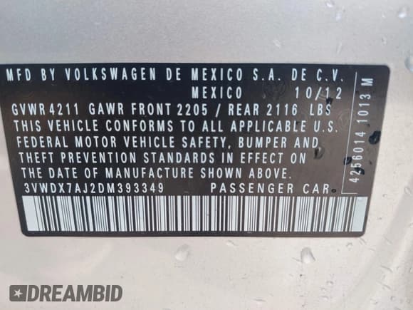 ✅ 2013 Volkswagen Jetta SE • VIN: 3VWDX7AJ2DM393349 • Лот: 42559444. Опубликован ранее на IAAI с пробегом 94 131 миль. Бесплатный доступ к архиву аукционных продаж из США и подробный отчёт об истории автомобиля на DreamBid. Изображение 9.