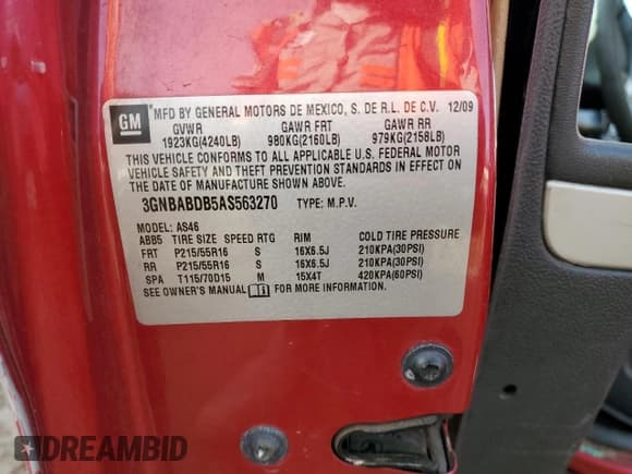 ✅ 2010 Chevrolet HHR 1LT • VIN: 3GNBABDB5AS563270 • Lot: 51599475. Listed on Copart with 161,882 mi. Free auction sales archive from the USA and detailed vehicle history report at DreamBid. Image 13.