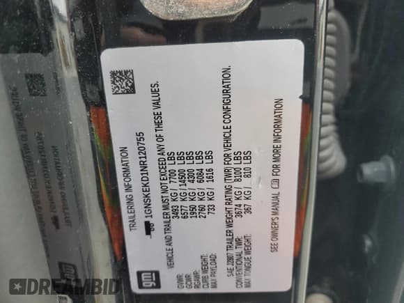 ✅ 2022 Chevrolet Suburban RST • VIN: 1GNSKEKD1NR120755 • Lot: 49420205. Listed on Copart with Not provided. Free auction sales archive from the USA and detailed vehicle history report at DreamBid. Image 13.