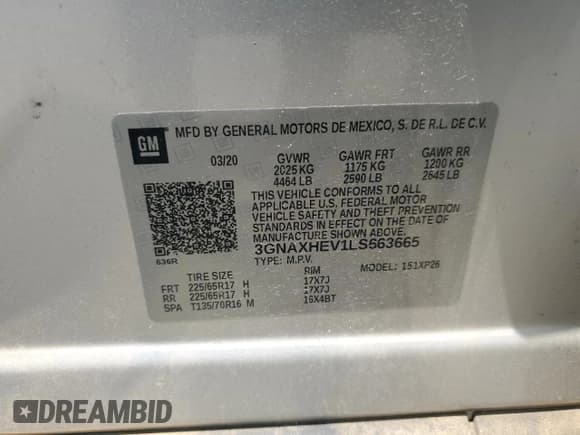 ✅ 2020 Chevrolet Equinox LS • VIN: 3GNAXHEV1LS663665 • Lot: 69585805. Listed on Copart with 123,082 mi. Free auction sales archive from the USA and detailed vehicle history report at DreamBid. Image 13.