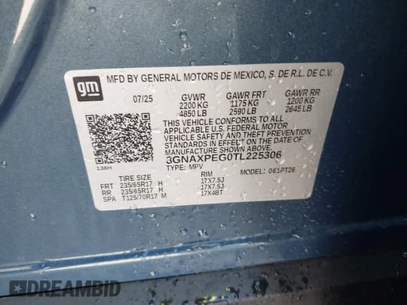 ✅ 2026 Chevrolet Equinox AWD LT • VIN: 3GNAXPEG0TL225306 • Lot: 43622489. Wystawiony na IAAI z przebiegiem 4 831 mil. Bezpłatny archiwum sprzedaży aukcyjnych z USA i szczegółowy raport historii pojazdu na DreamBid. Zdjęcie 9.