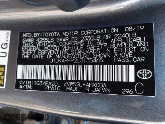 ✅ 2020 Toyota Prius Limited • VIN: JTDKARFP2L3135465 • Lot: 43845431. Listed on IAAI with 116,786 mi. Free auction sales archive from the USA and detailed vehicle history report at DreamBid. Image 9.