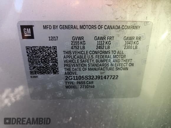 ✅ 2018 Chevrolet Impala LT • VIN: 2G1105S32J9147722 • Lot: 92063615. Wystawiony na Copart z przebiegiem 115 009 mil. Bezpłatny archiwum sprzedaży aukcyjnych z USA i szczegółowy raport historii pojazdu na DreamBid. Zdjęcie 12.