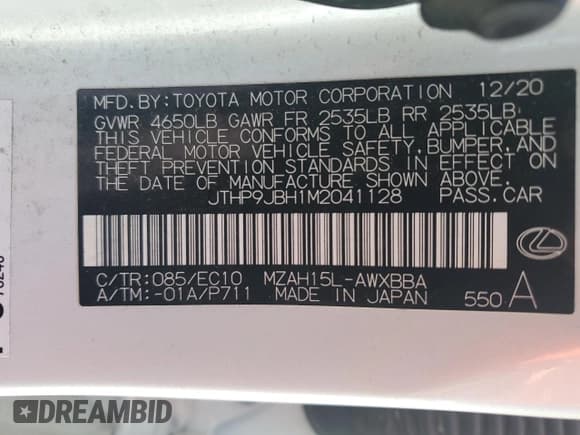 ✅ 2021 Lexus UX 250h • VIN: JTHP9JBH1M2041128 • Лот: 69633995. Опубликован ранее на Copart с пробегом 61 092 миль. Бесплатный доступ к архиву аукционных продаж из США и подробный отчёт об истории автомобиля на DreamBid. Изображение 12.