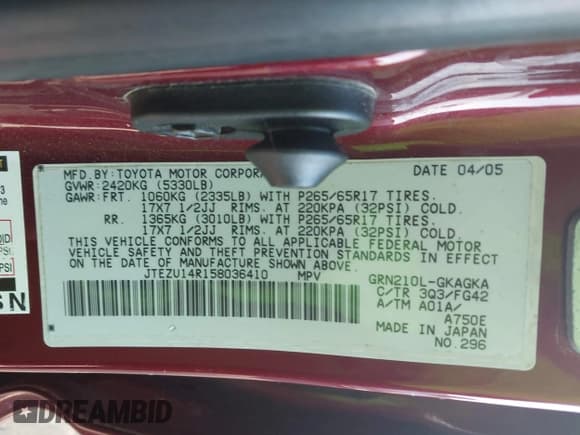 ✅ 2005 Toyota 4Runner SR5 • VIN: JTEZU14R158036410 • Lot: 43565729. Wystawiony na IAAI z przebiegiem 240 057 mil. Bezpłatny archiwum sprzedaży aukcyjnych z USA i szczegółowy raport historii pojazdu na DreamBid. Zdjęcie 9.