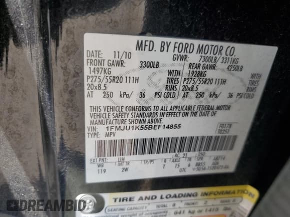 ✅ 2011 Ford Expedition Limited • VIN: 1FMJU1K55BEF14855 • Лот: 70542045. Опубликован ранее на Copart с пробегом 182 480 миль. Бесплатный доступ к архиву аукционных продаж из США и подробный отчёт об истории автомобиля на DreamBid. Изображение 13.