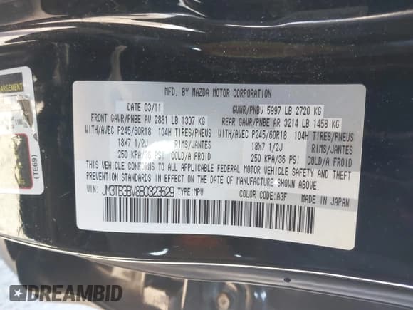 ✅ 2011 Mazda CX-9 Sport • VIN: JM3TB3BV8B0323529 • Lot: 43880360. Listed on IAAI with 171,407 mi. Free auction sales archive from the USA and detailed vehicle history report at DreamBid. Image 9.